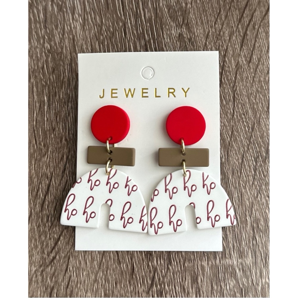 🆕 Christmas Theme “Ho Ho Ho” Acrylic Drop Earrings